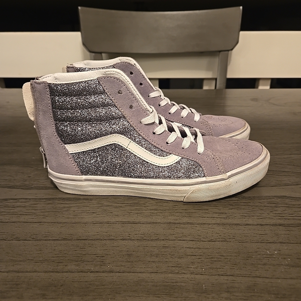 VANS Sk8-Hi Silver Glitter High Top Sneakers Girls Kids Size 5.5 Juniors